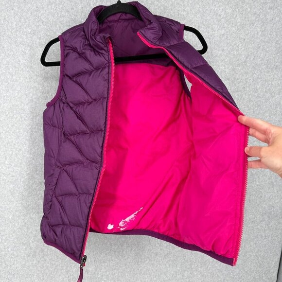 The North Face Girls 550 Fill Vest Size L Pink Purple Reversible Down Puffer - Picture 6 of 14